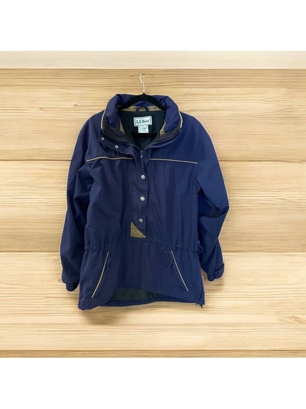 L.L. Bean Chore Car Coat, Size L, Navy w/Leather Accents, Mesh Lined, Dr…